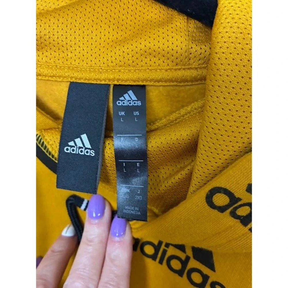 Adidas Mens Mustard Yellow All Over Logo Print Pullover Hoodie Sweatshirt L